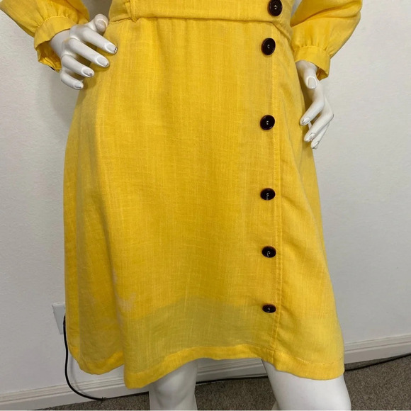 Lulus Boho Aja Golden Yellow Three-Quarter Balloon Sleeve Preppy Dress Size M - Picture 5 of 11